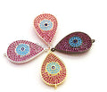 CZ Micro Pave Fuchsia Teardrop Connector with Turquoise Evil Eye for Bracelet/Necklace, Cubic Ziroconia Space Connector, 15x27mm,sku#E26C
