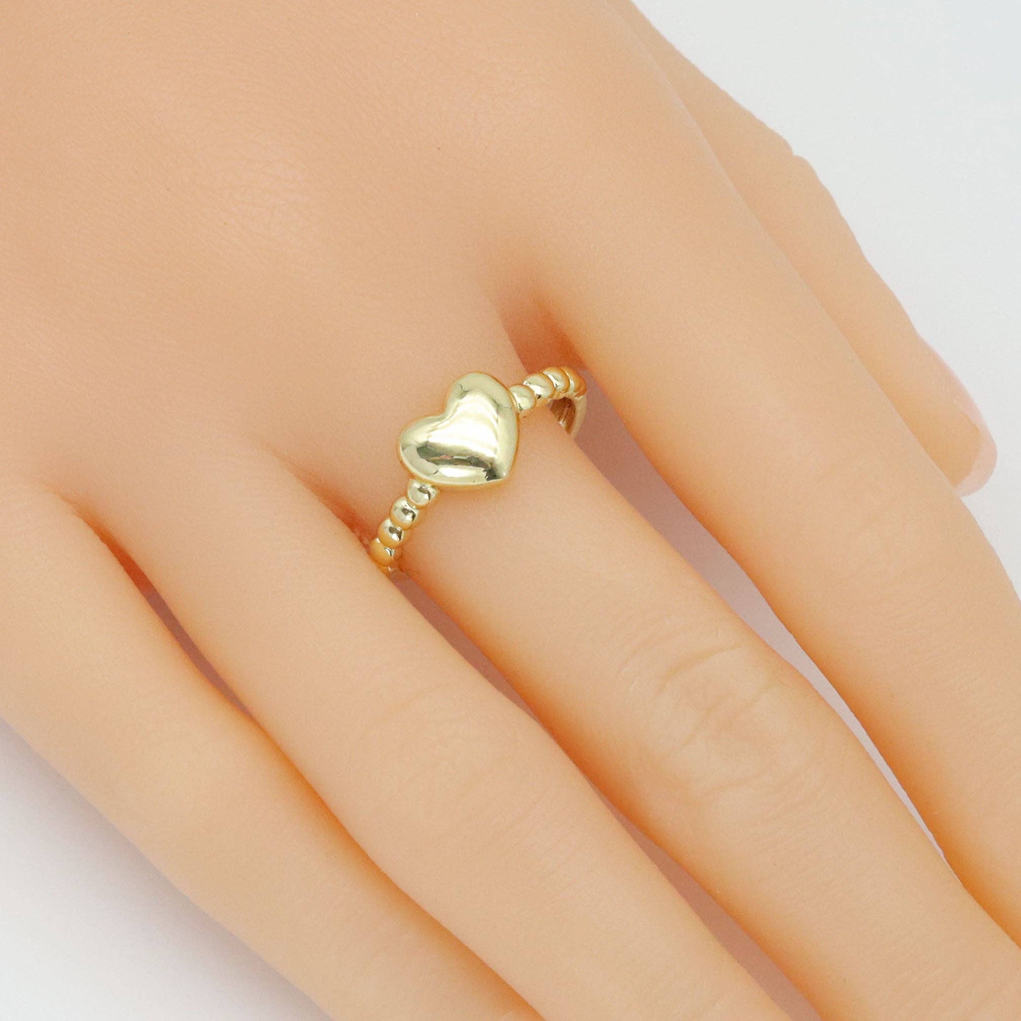 Gold Puffy Heart Hammered Thin Adjustable Ring, Sku#LD651c