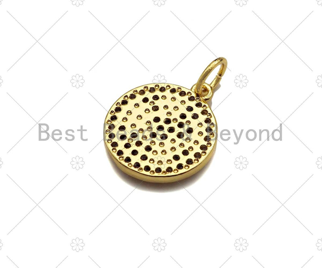 CZ Micro Pave North Star Moon Globe On Round Coin Shape Charm,Cubic Zirconia Medallion Charm, Necklace Bracelet Charm,12x14mm, Sku#LK234