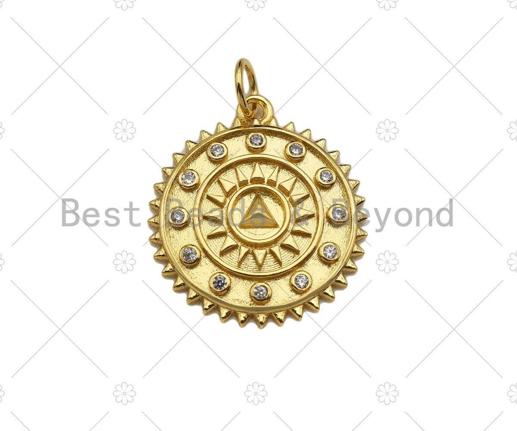 CZ Micro Pave Pyramid medallion Coin Pendant/Charm, 18k Gold medallion Charm, Necklace Bracelet Charm Pendant,18x20mm, sku#Y363