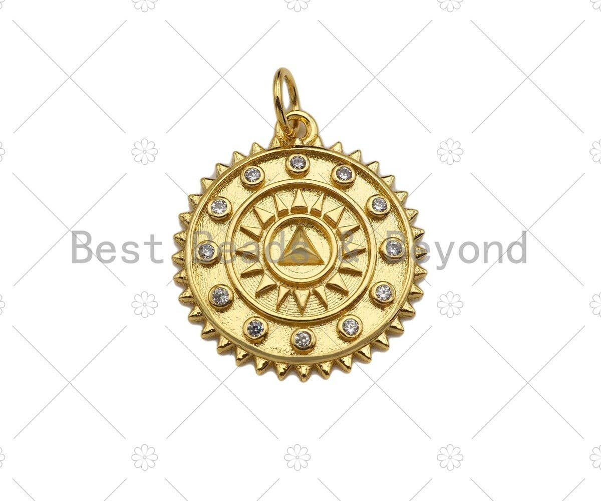 CZ Micro Pave Pyramid medallion Coin Pendant/Charm, 18k Gold medallion Charm, Necklace Bracelet Charm Pendant,18x20mm, sku#Y363
