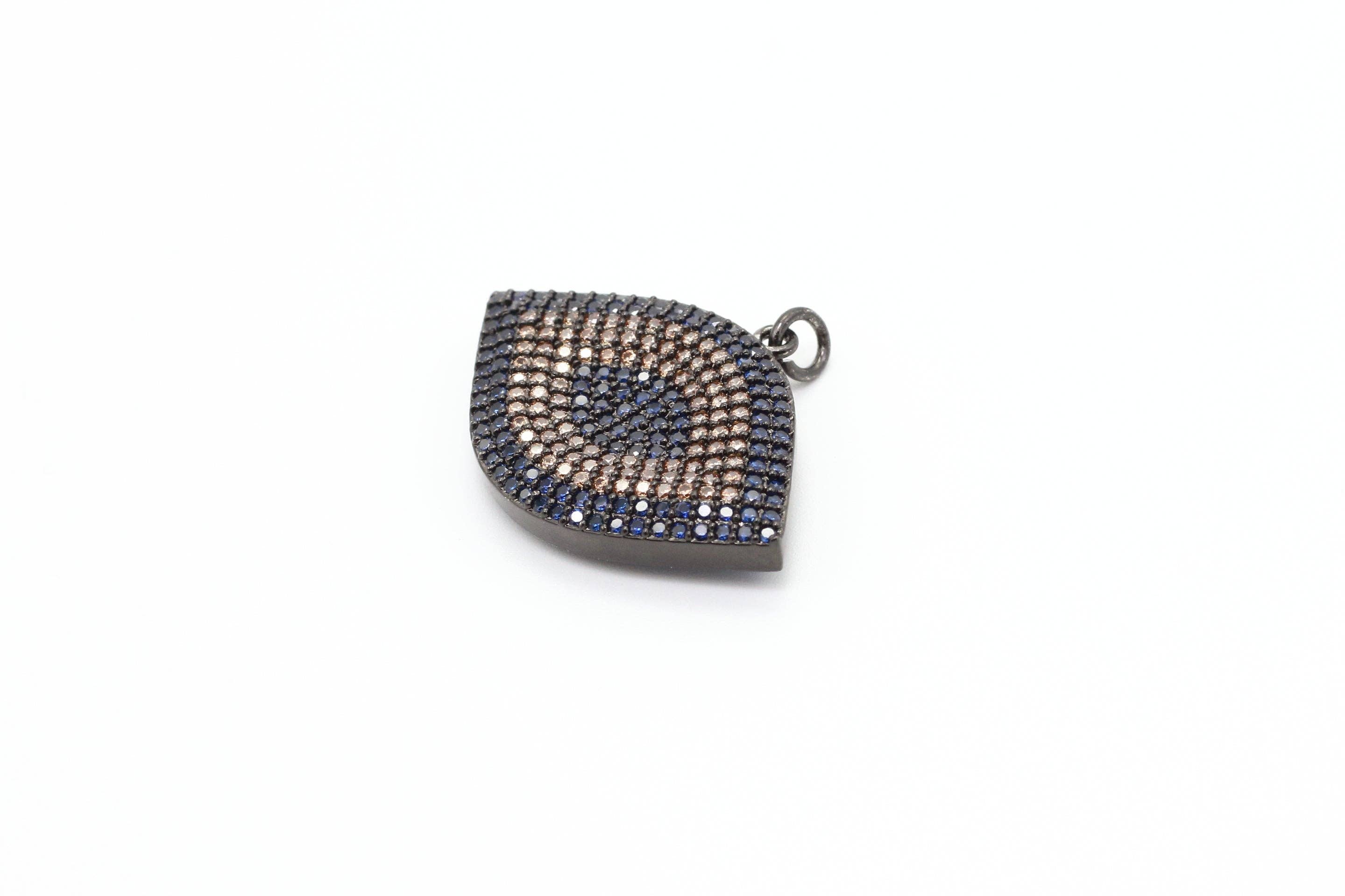 CZ Cobalt Micro Pave Marquise Evil Eyes Pendant, Cubic Zirconia Pendant,32x28mm,sku#F31