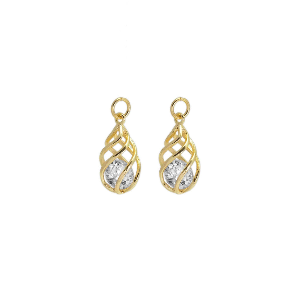 Swirled Teardrop Cage Pendant with Diamond inside, Sku#LX298