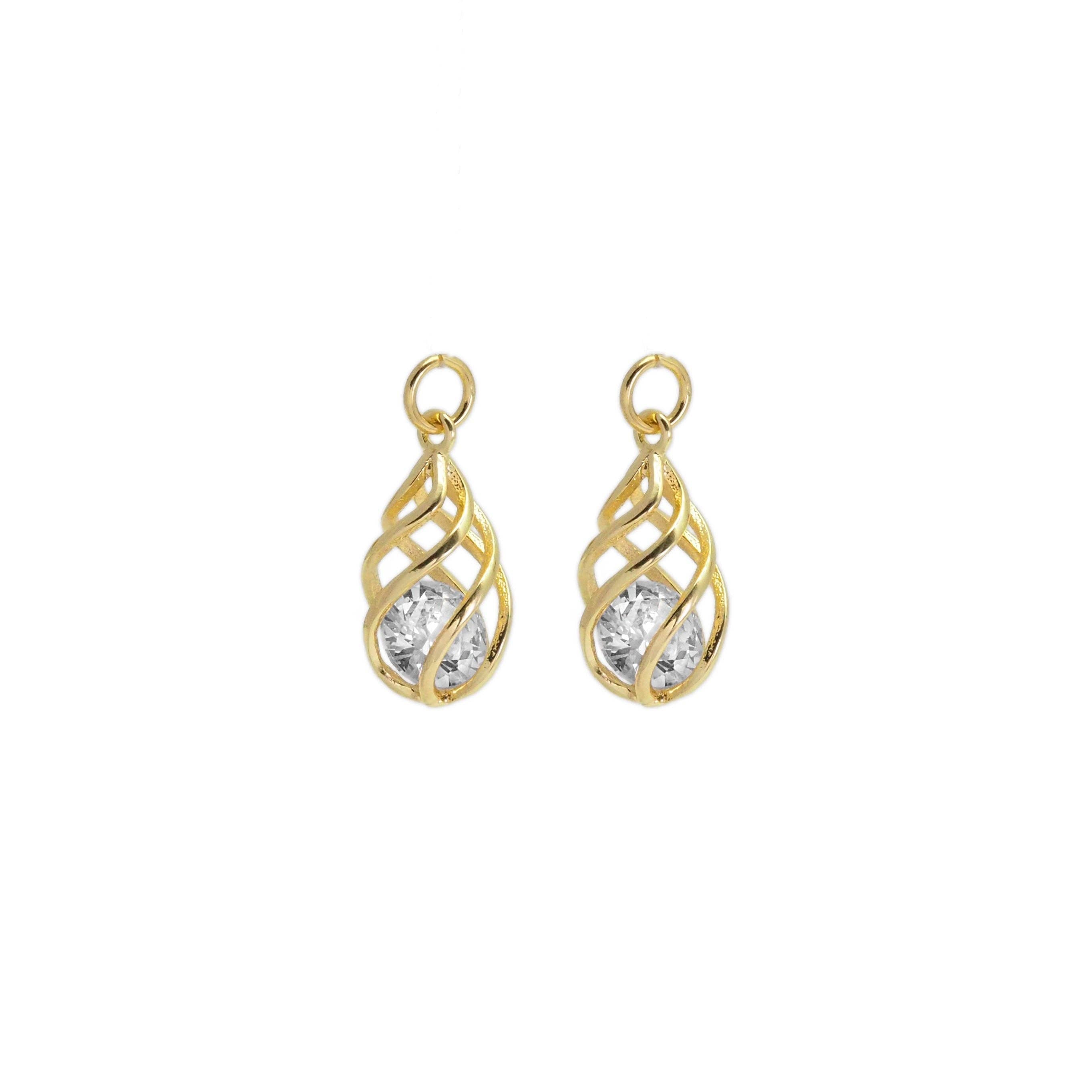 Swirled Teardrop Cage Pendant with Diamond inside, Sku#LX298