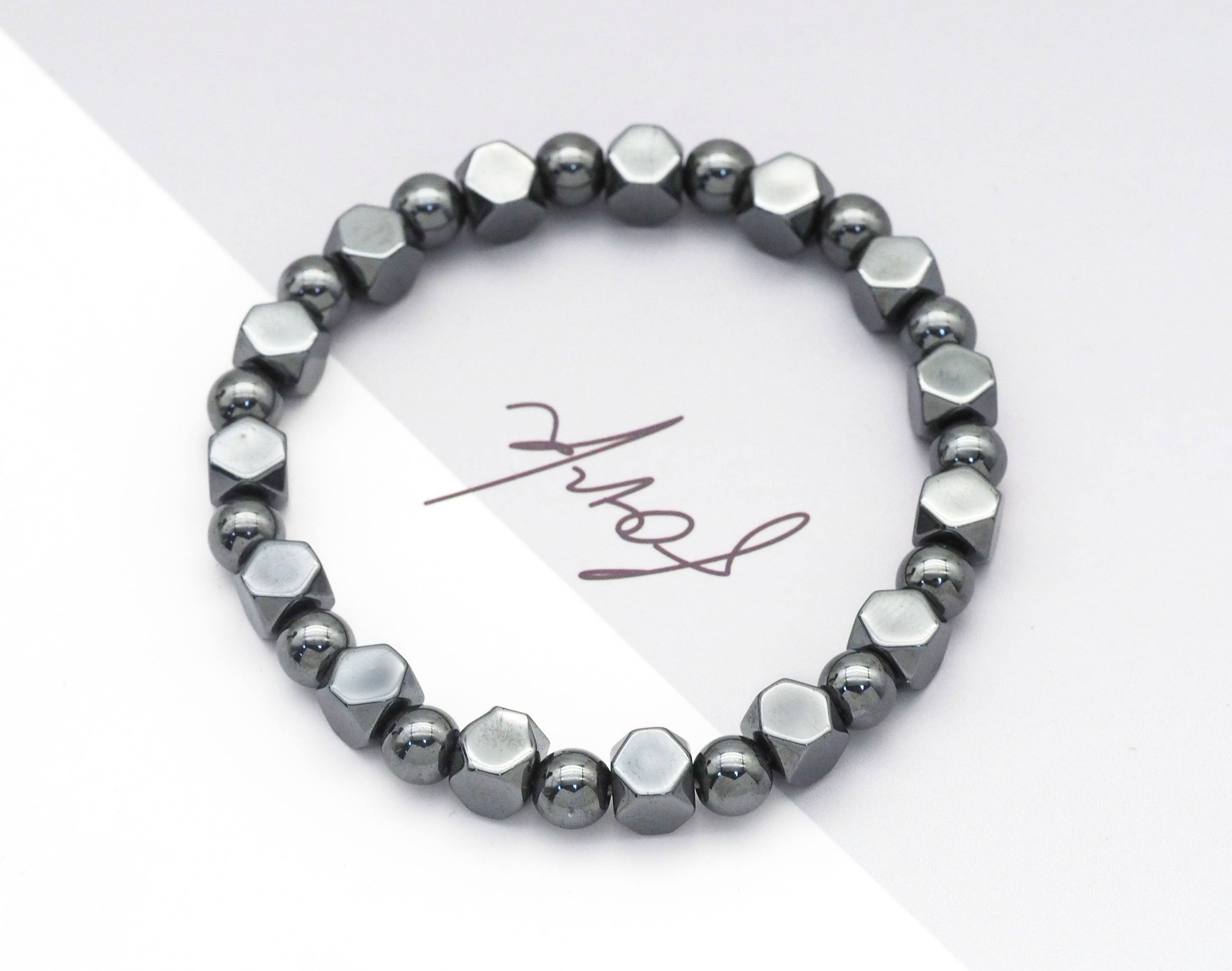 Genuine Gunmetal Hematite Cube Stretchy Bracelet, 7.5'', Sku#EF236