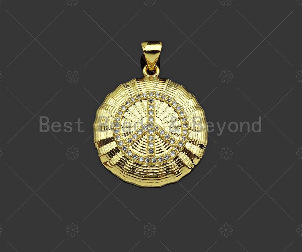 Gold Filled CZ Micro Pave Peace Sign On Web Round Shape Pendant, 18K Gold Filled Charm, Necklace Bracelet Charm Pendant,21x23mm,Sku#LK355