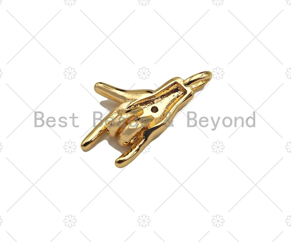 CZ Micro Pave Love You Hand Shape Pendant, 14K Dainty Gold Charm, Necklace Bracelet Charm Pendant,11x20mm,Sku#ZX06