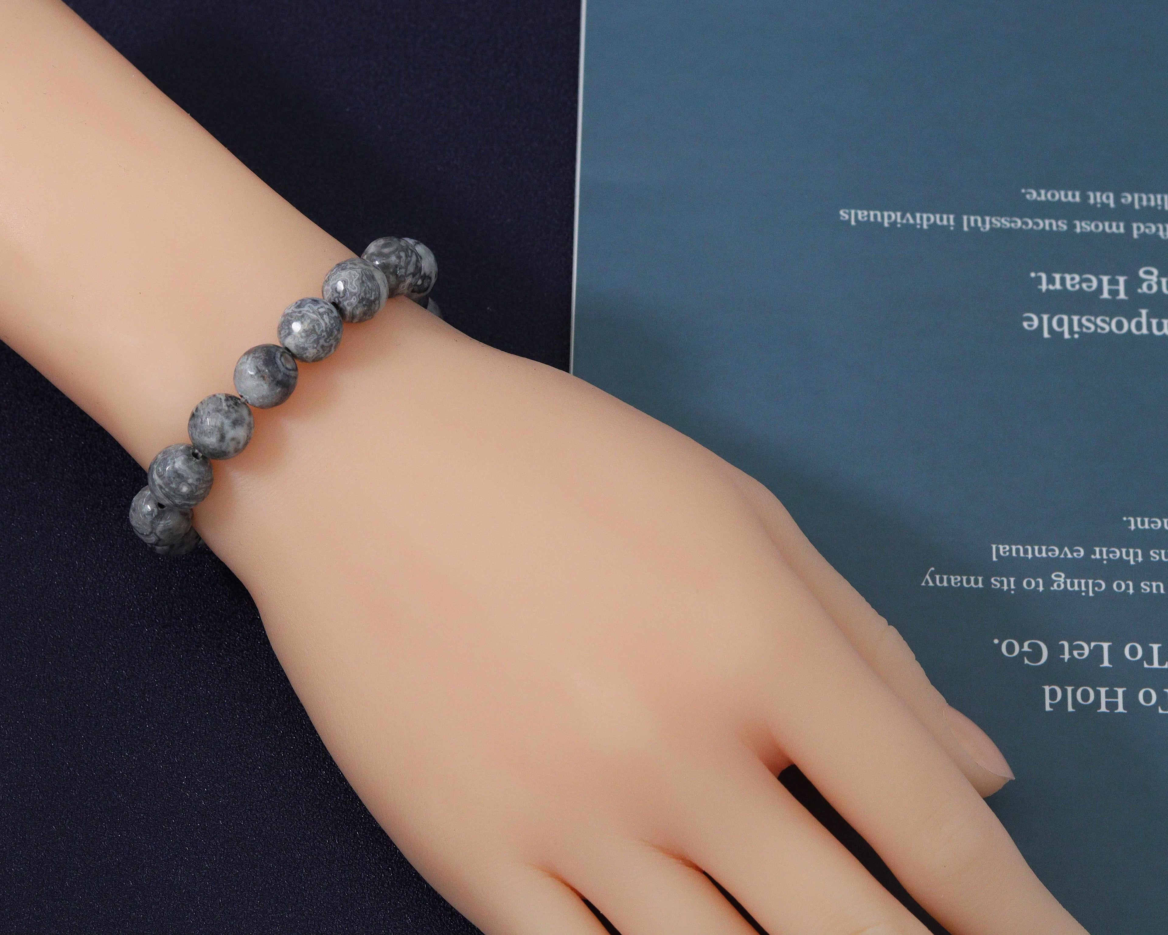 Round Faceted Map Jasper Stretchy Bracelet, Sku#EF116