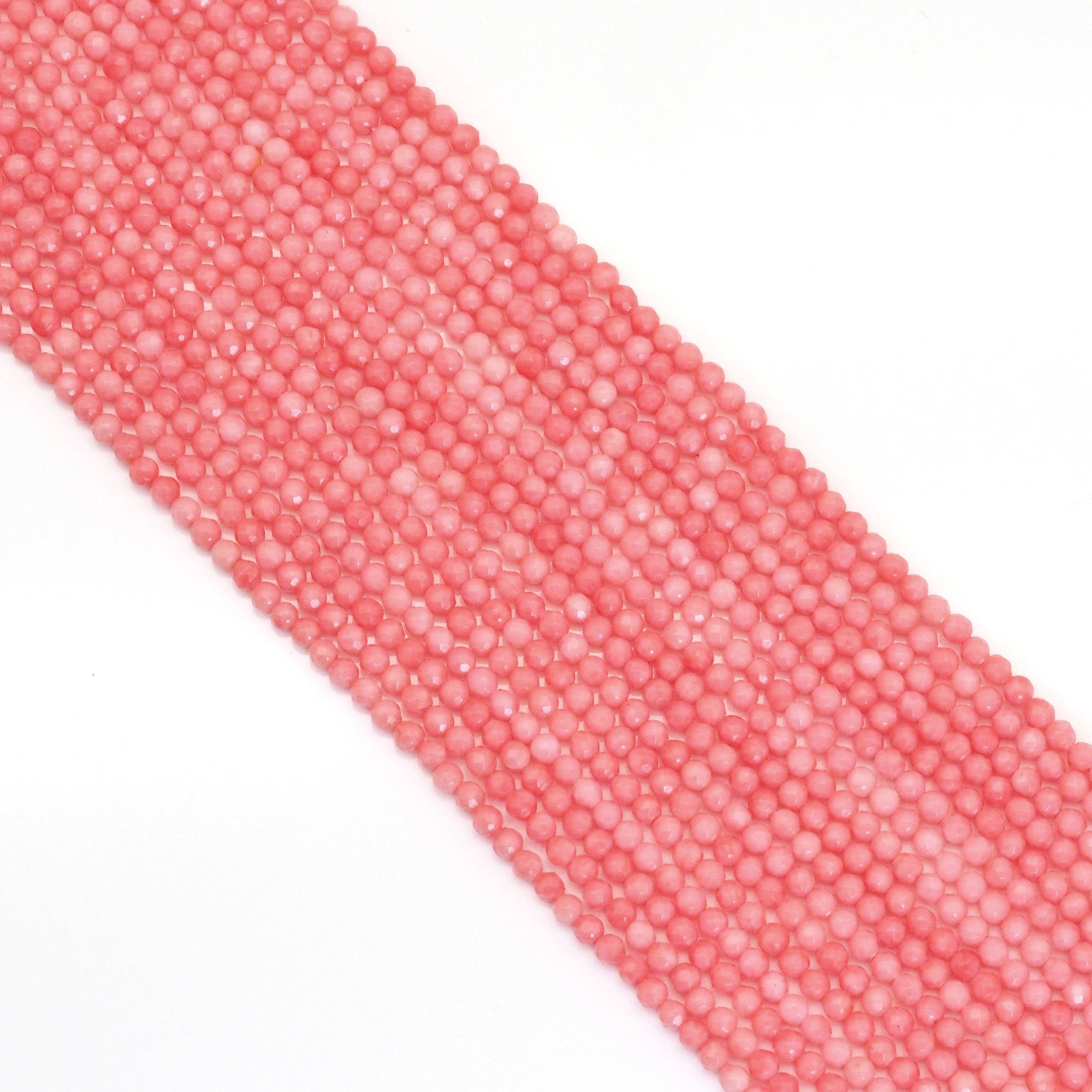 Pink Coral Round Faceted Beads, 3mm, Sku#U1635