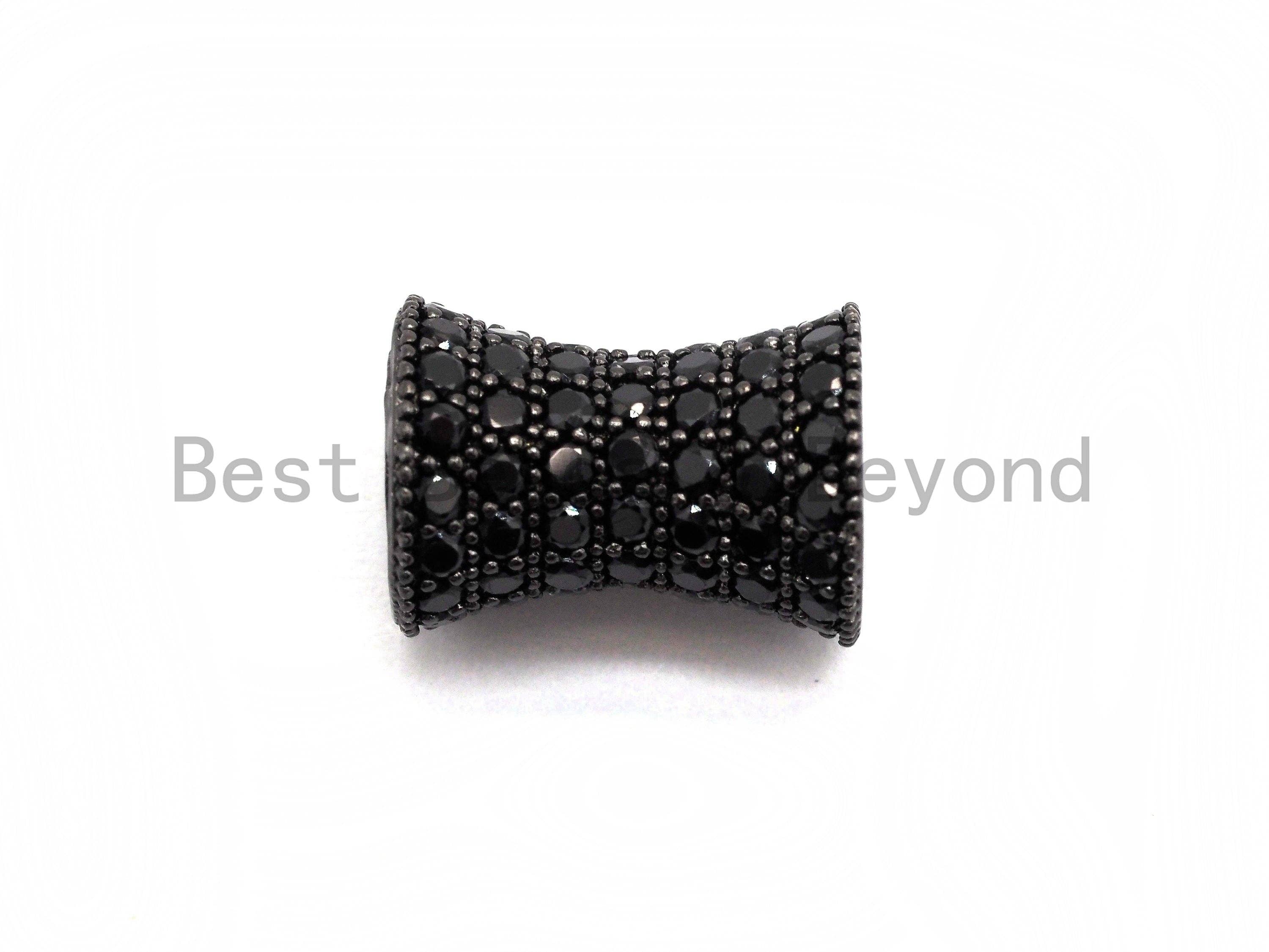 Black CZ Pave On Black Hourglass Spacer Beads, Big Large Hole Spacer Beads, Cubic Zirconia Drum Barrel Space Beads, 10x13mm, SKU#C89