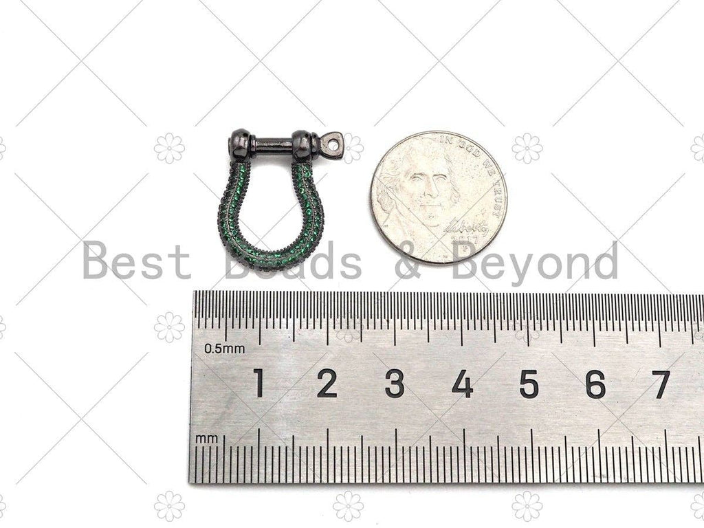 Colorful CZ Paved Buckle Shape clasp, Buckle Clasp Lock, U shape Clasp, Green/Fuchsia/Cobalt/Black Screw Clasp, 16x22mm, Sku#ML43