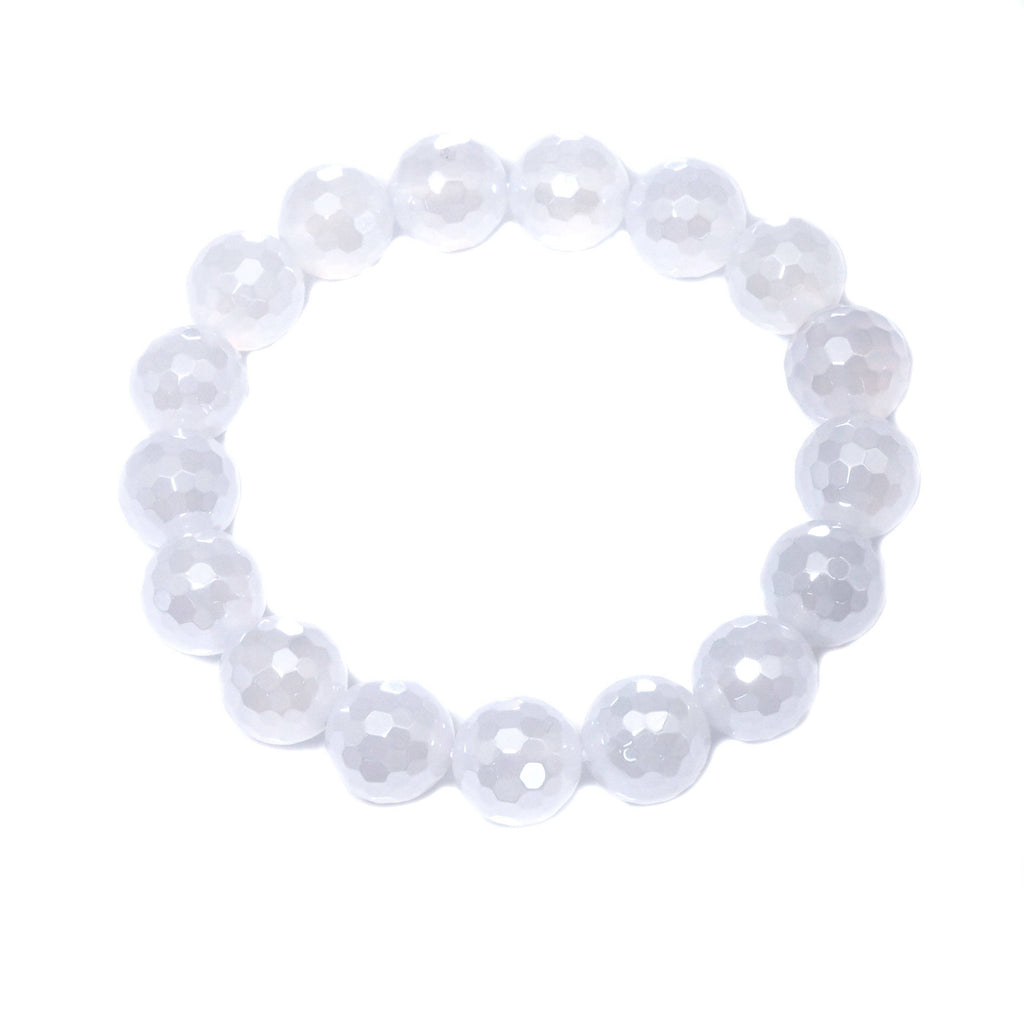 Mystic White Agate Round Faceted Stretchy Bracelet, 8mm/10mm/12mm, Sku#EF303