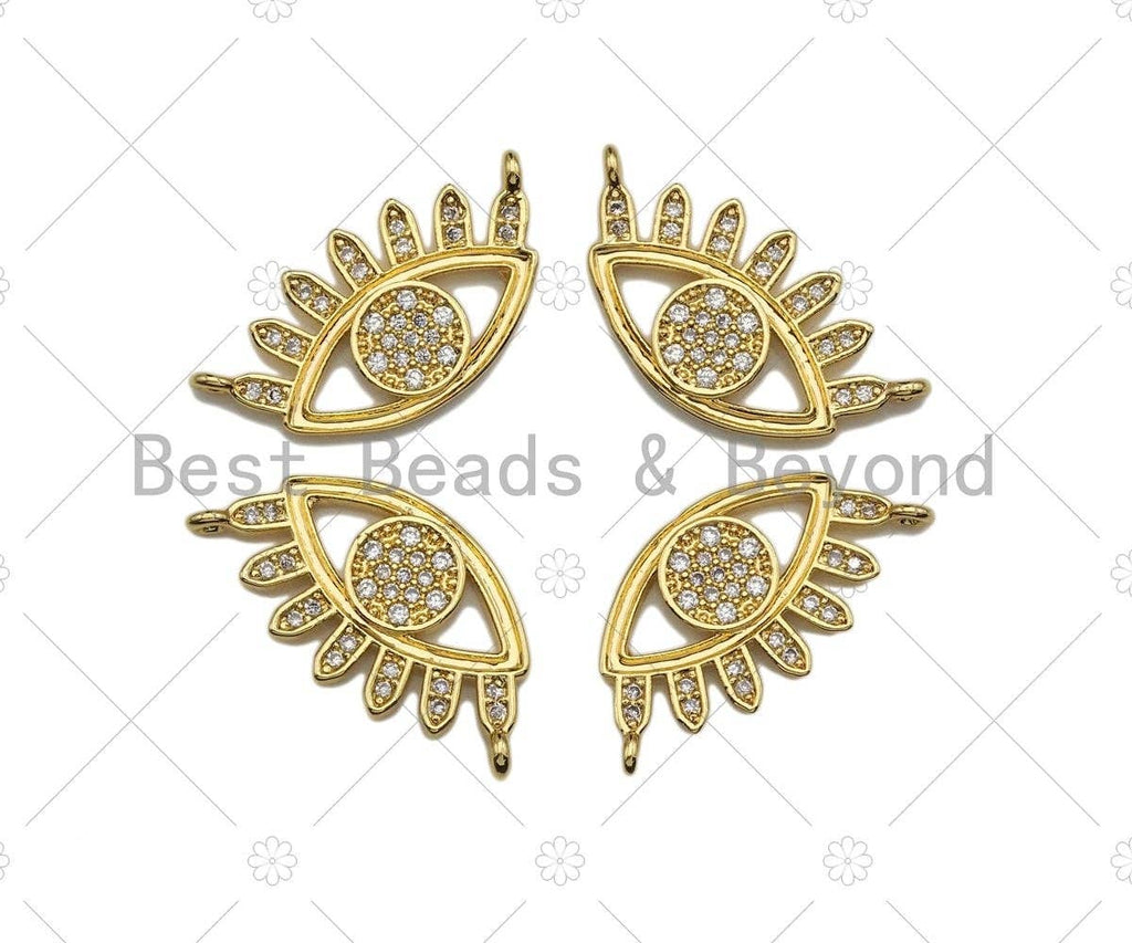 Clear CZ Micro Pave Evil Eye With Long Eyelash Shaped Pendant/Charm, Sku#L300