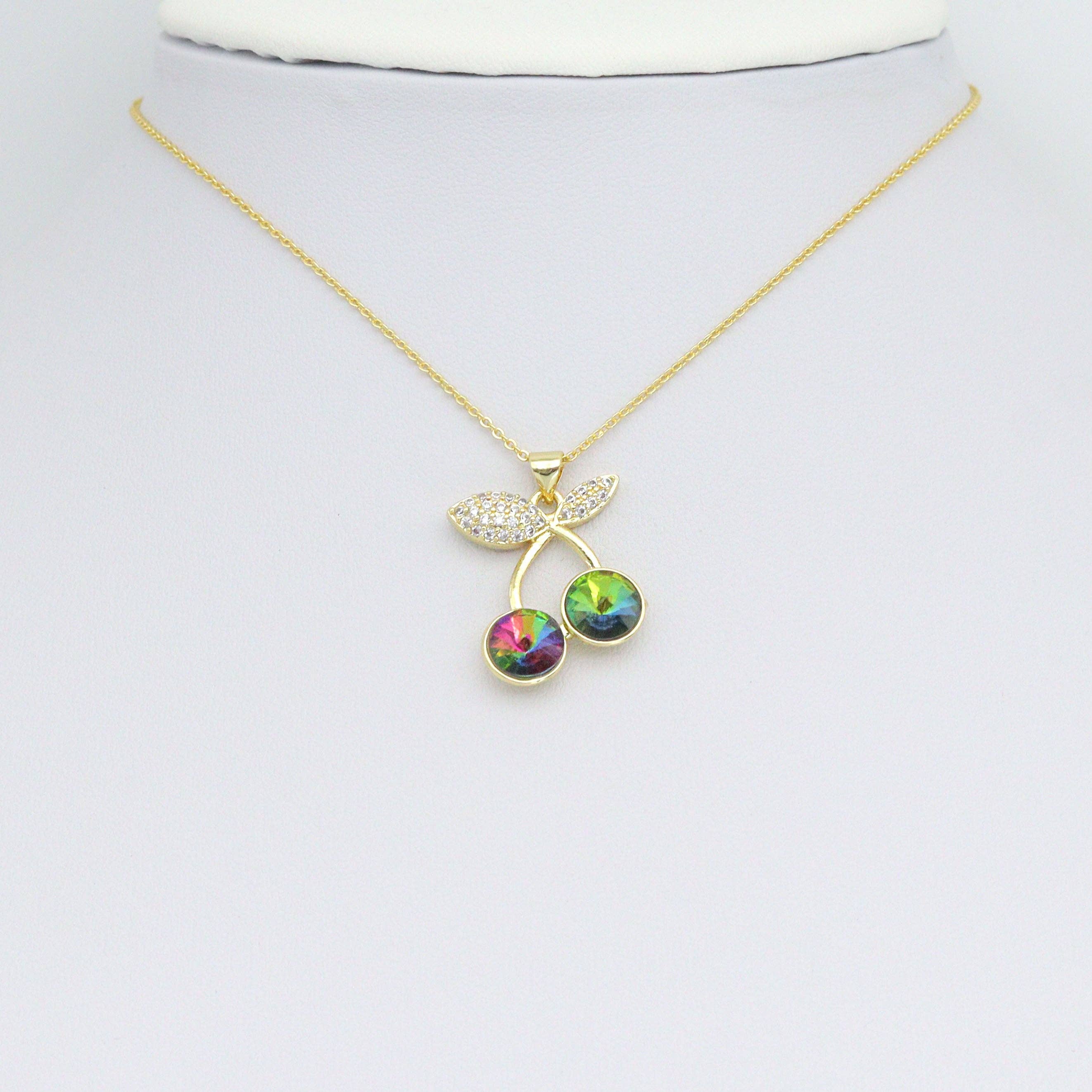 Colorful CZ Cherry Charm Pendant, Sku#LK1084