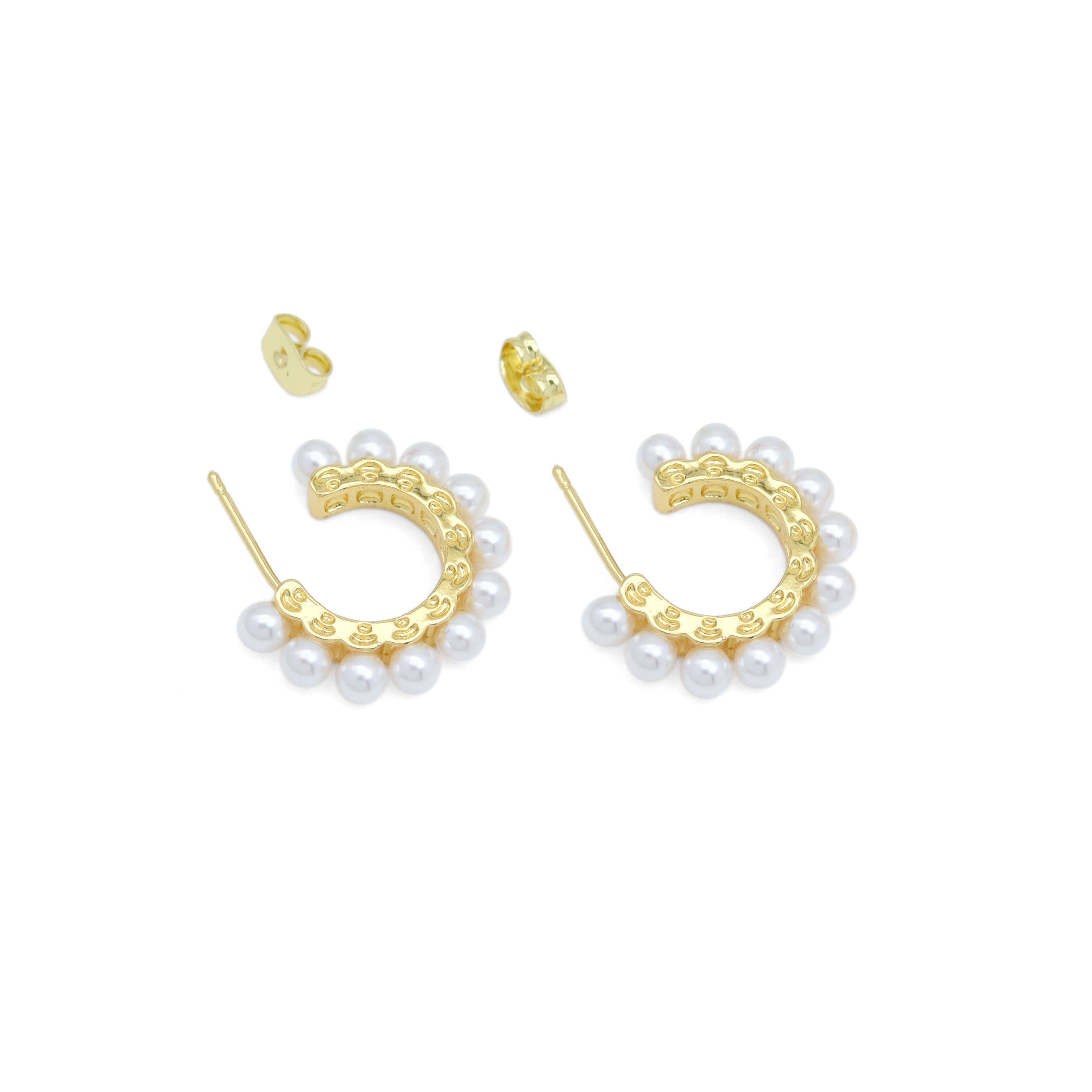 Clear CZ White Pearl Hoop Earrings, Sku#LD577
