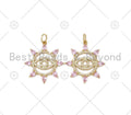 CZ Micro Pave Evil Eye On Pink CZ Sun Shape Pendant,18K Gold Filled Evil Eye Charm, Necklace Bracelet Charm Pendant, 28x25mm,Sku#Z1389