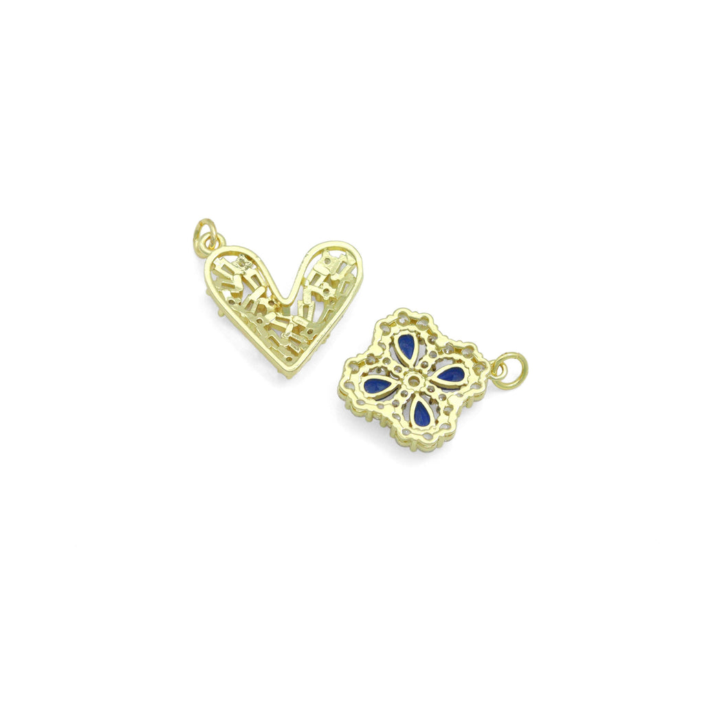Baguette CZ Heart blue stone flower Charm Pendant,Sku#A496
