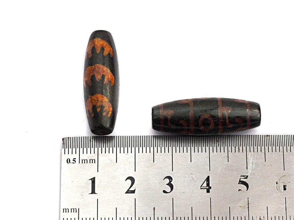 Natural Tibetan Agate Long Oval Shape Beads, Black Brown Dzi beads, Barrel Agate Beads, 10x30mm, sku#U563