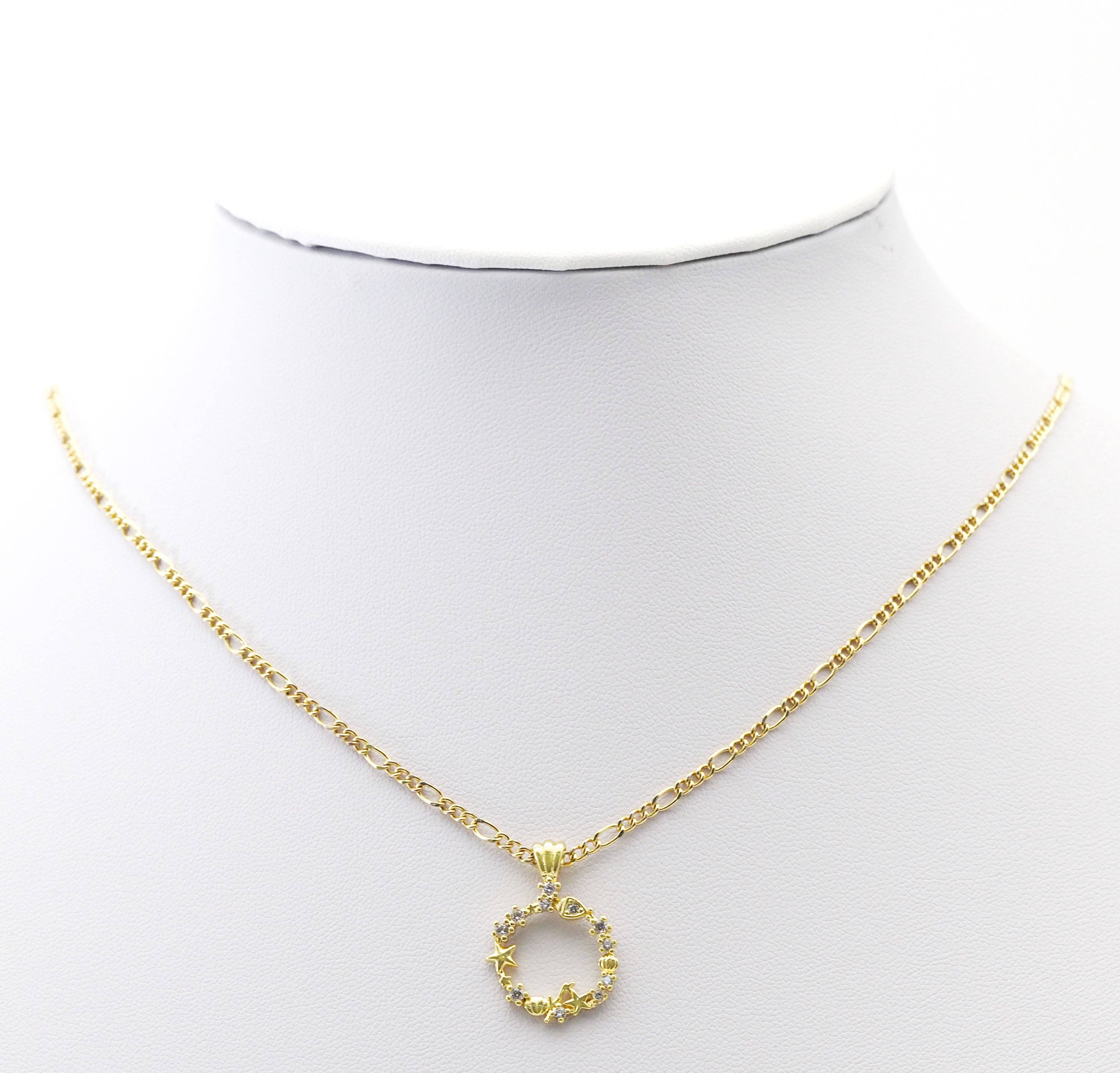 CZ Gold Star Shell Heart Circle Charm, Sku#LK767