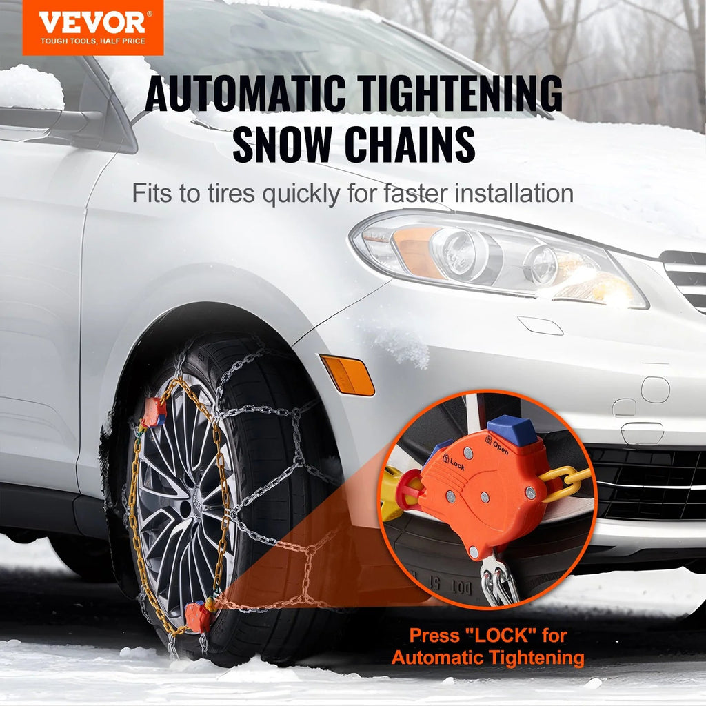 VEVOR Auto Tightening Snow Chains Diamond Mesh Anti-Slip Traction Wheel Chains