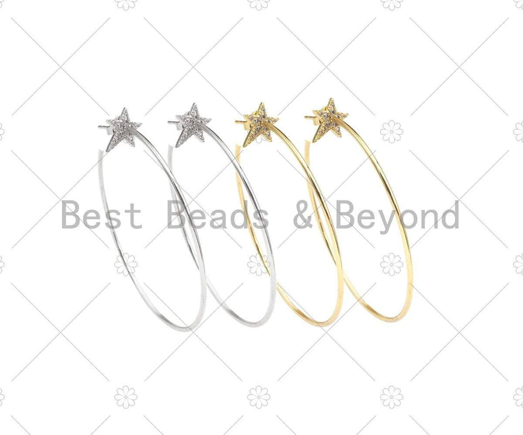 CZ Star Large Hoop Earrings, Sku#J320