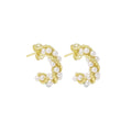 Gold Twisted White Pearl C Hoop Earrings, Sku#LX394