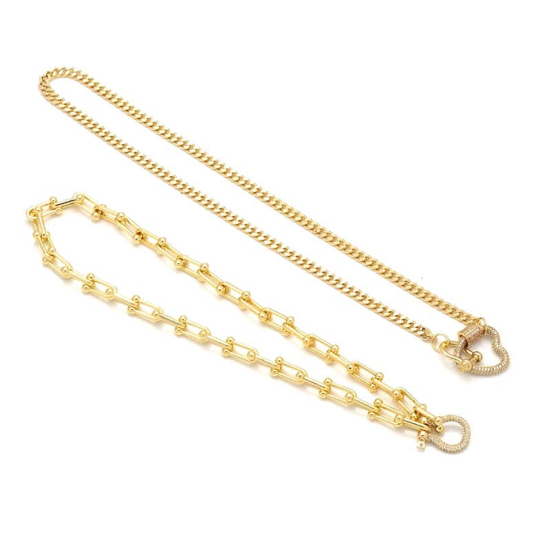 Gold U Chain Cuban Chain CZ Clasp Necklace,sku#EF321