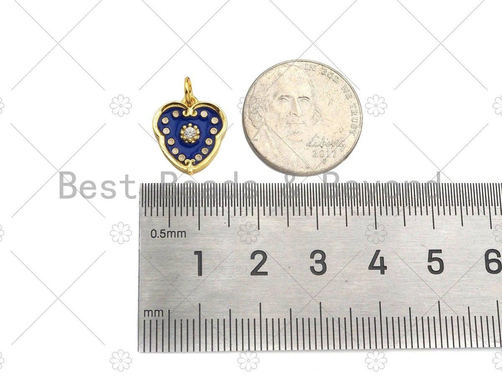 Gold Filled Cobalt Enamel Heart Shape Pendant,CZ Micro Pave 18K Gold Filled Enamel Charm, Enamel Jewelry, 13x14mm, Sku#Z1335