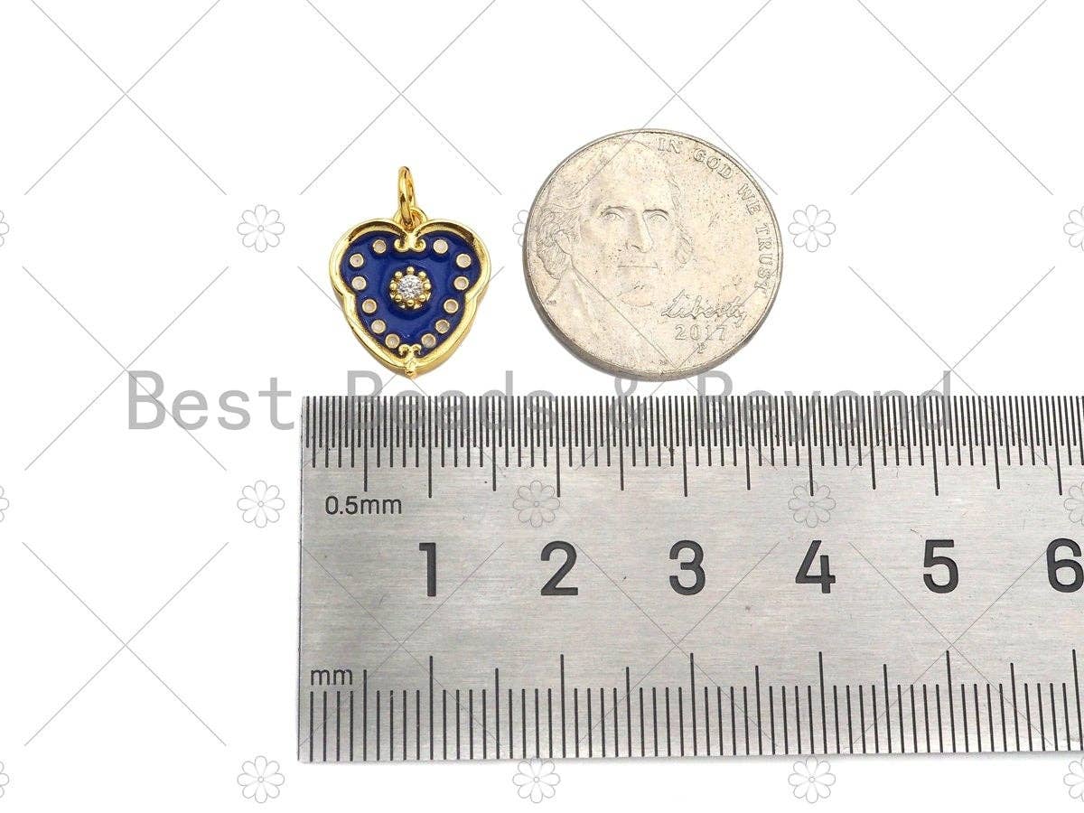 Gold Filled Cobalt Enamel Heart Shape Pendant,CZ Micro Pave 18K Gold Filled Enamel Charm, Enamel Jewelry, 13x14mm, Sku#Z1335