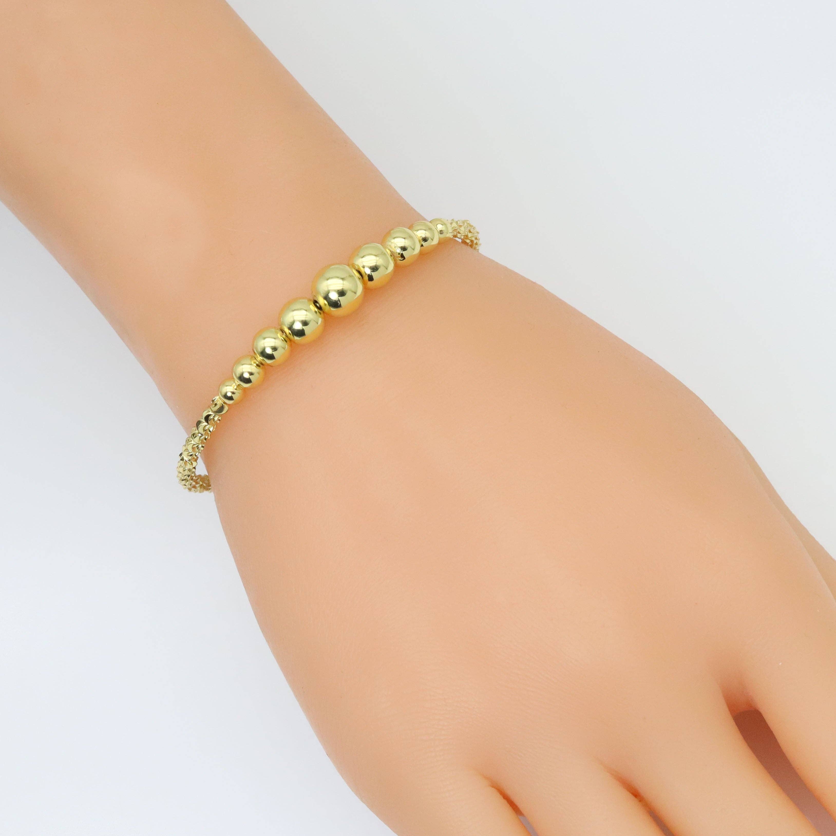 Gold Graduated Ball Beads Cuff Bracelet, Sku#A283