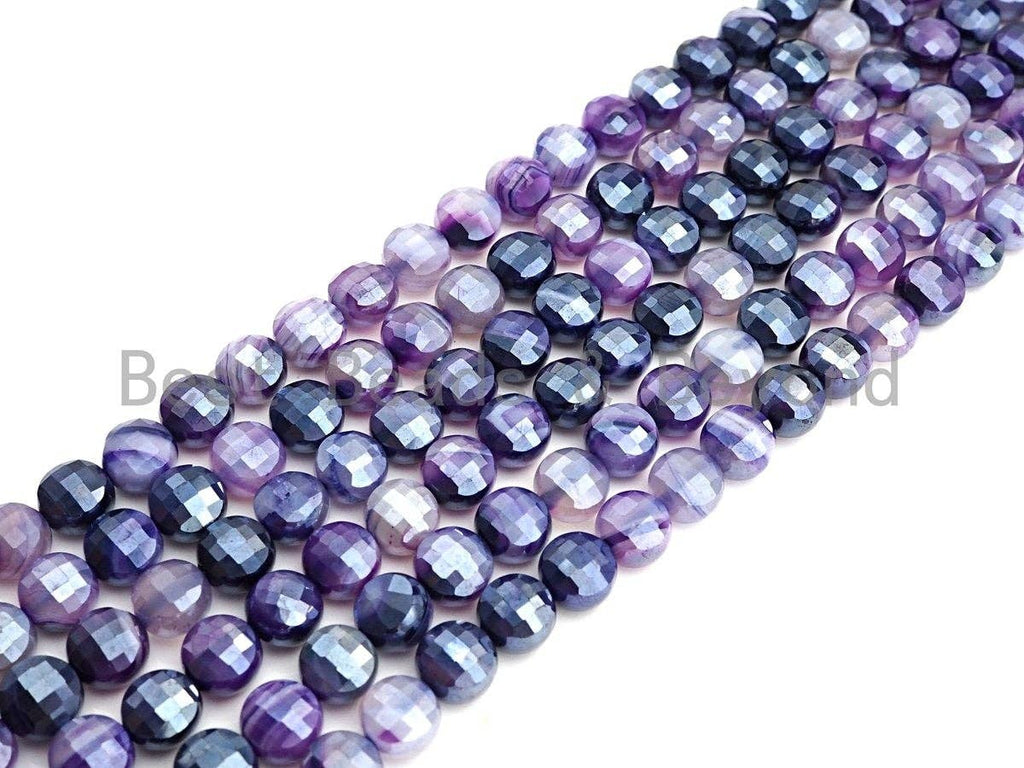 Mystic Plated Turtle Shell Cut Natural Purple Agate Button Coin Shape beads,8mm/10mm, Natural Gemstone Beads, 15.5" Full strand, Sku#UA29