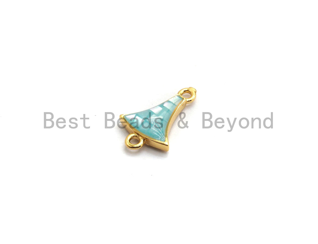 100% Natural Shell Aqua Blue Fan Shaped Connector with Gold/Silver Plated Edging, Blue Shell Connector, Shell Jewelry, 10x15mm,SKU#Z262