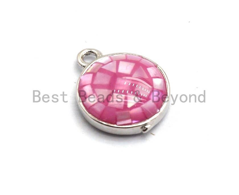 100% Natural PINK Color Shell Round Charm Pendant, Gold Silver Pink Charm, Natural Pink Shell Charm, 10x12mm,SKU#Z321