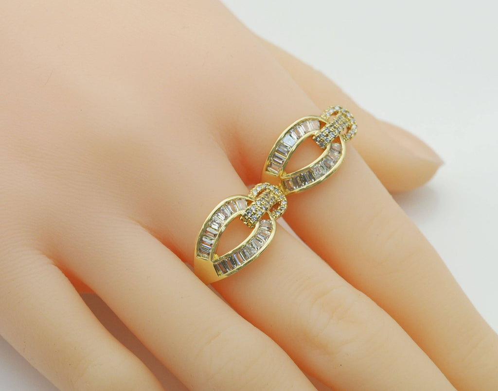 CZ Pave Gold Oval Horseshoe Buckle Link Ring, Sku#LD344