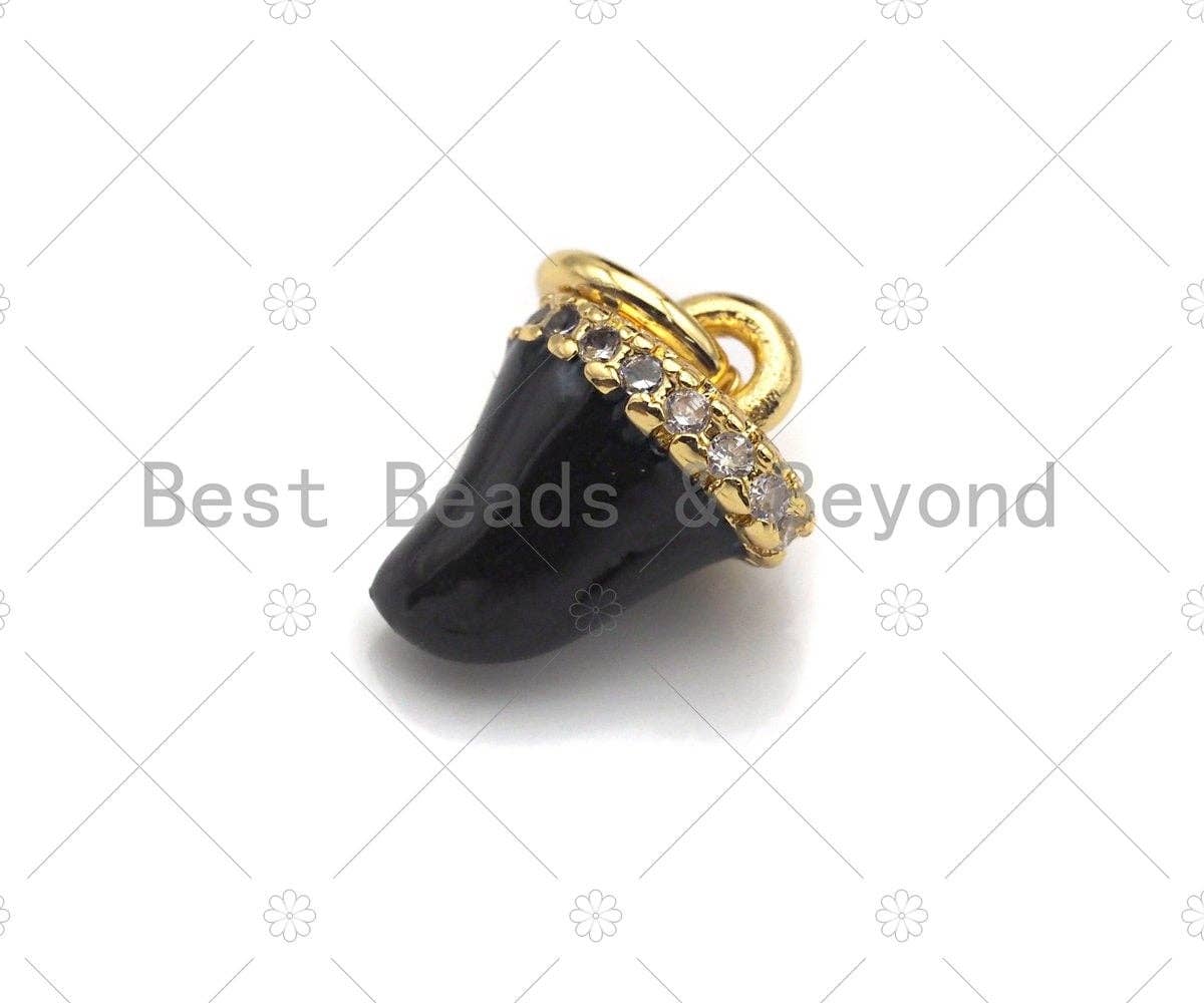 Enamel Colorful Cow Horn Shape Pendant,CZ Micro Pave Enamel Gold Pendant,Enamel Horn Charm,Enamel Jewelry,7x10mm,Sku#Z1221