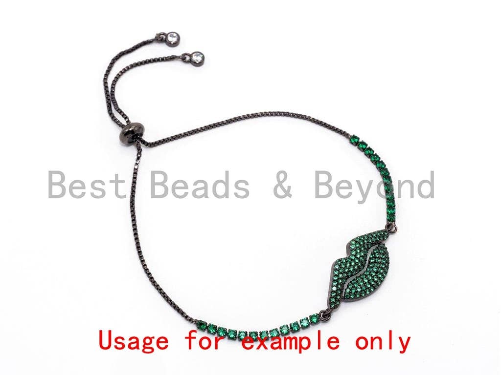 Green CZ Stud Sliding adjustable Half finished bracelet,Box chain with rubber stopper beads, connector link findings,sku#E370