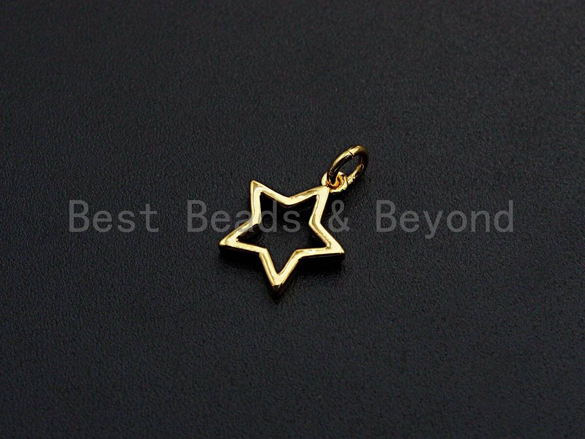 Five Point Star Shape Pendant, Five Point Star Frame Pendant, 24K Gold and Silver Tone, 12mm, Sku#Z767