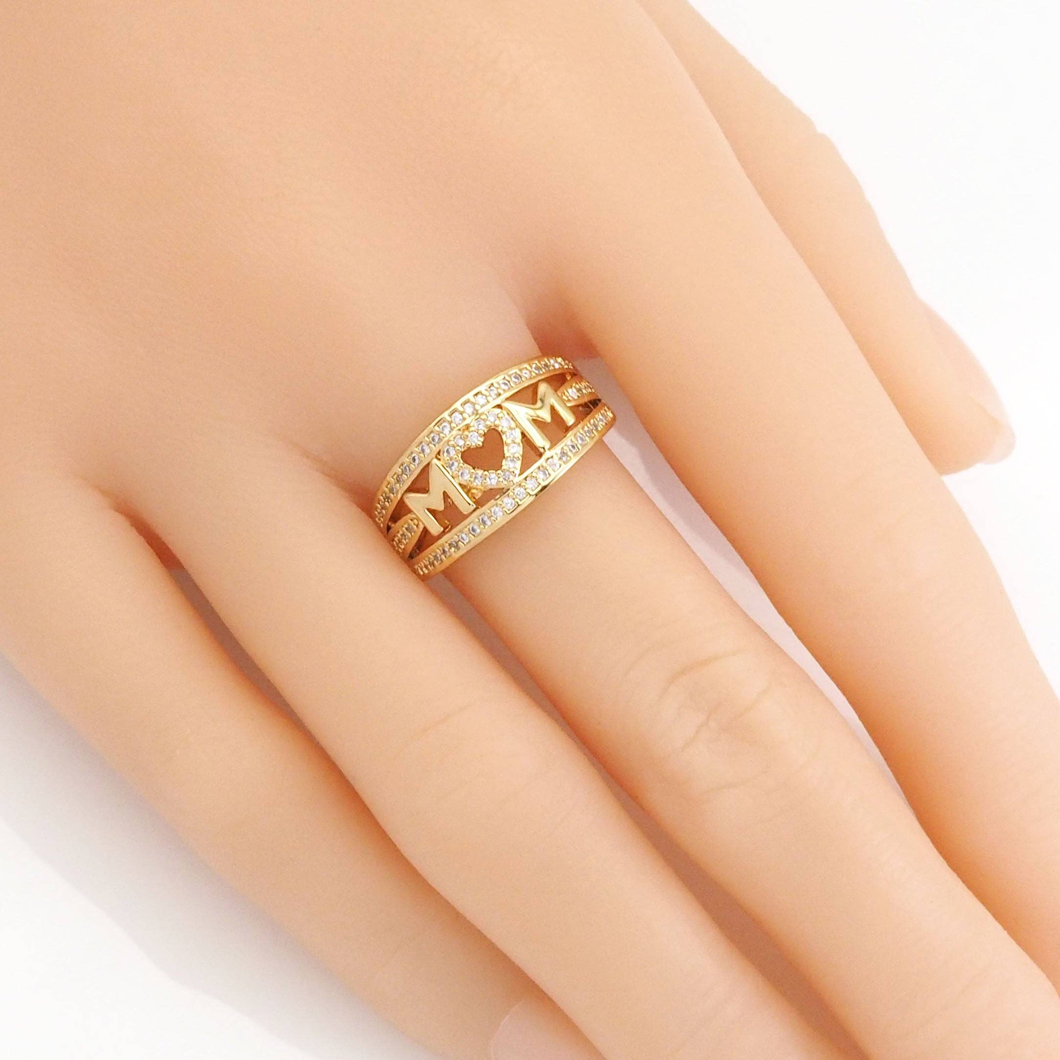 CZ Gold Mom Heart Adjustable Ring, Sku#LX430