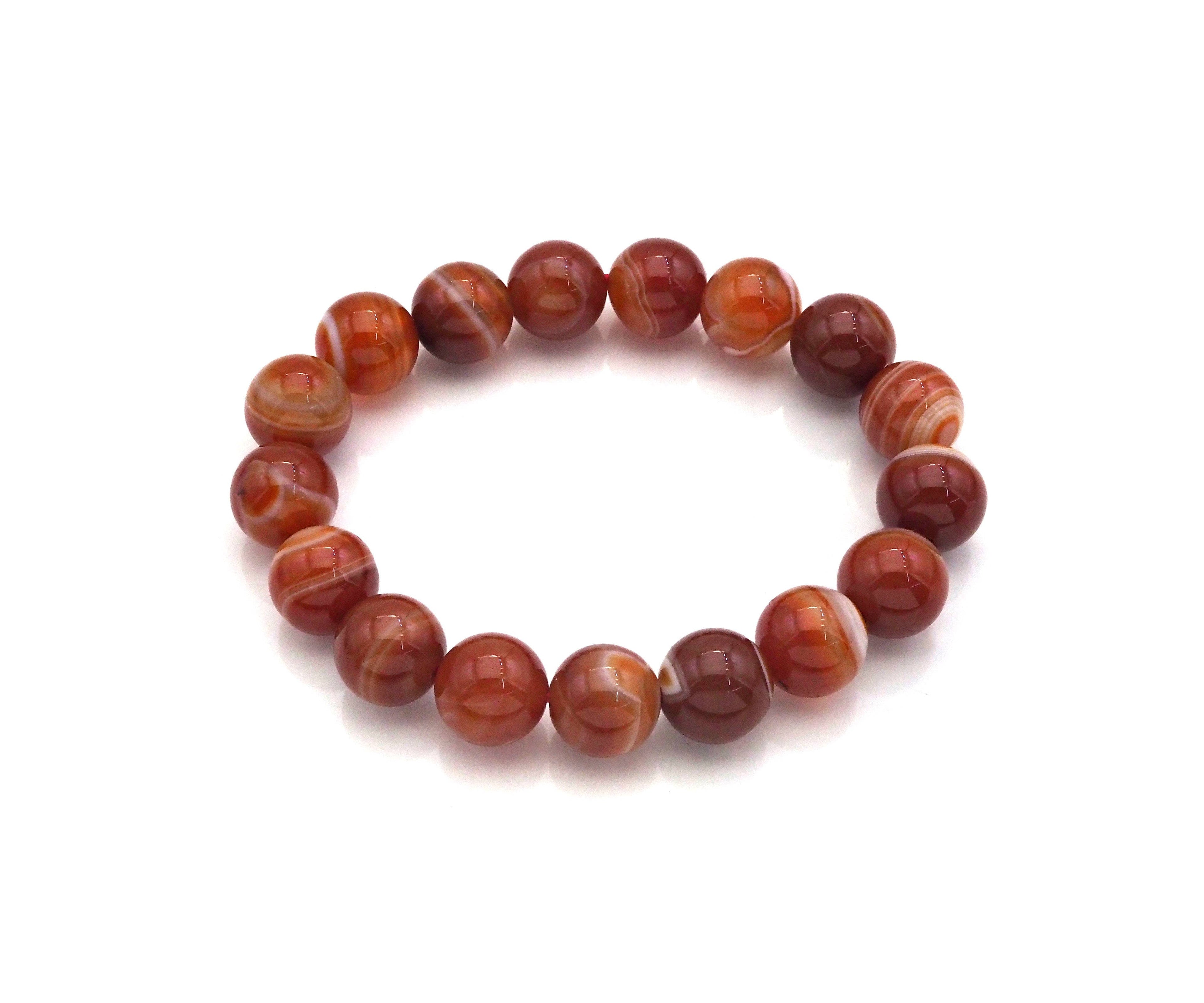 Natural Orange Red Banded Agate Stretch Bracelet, EF14