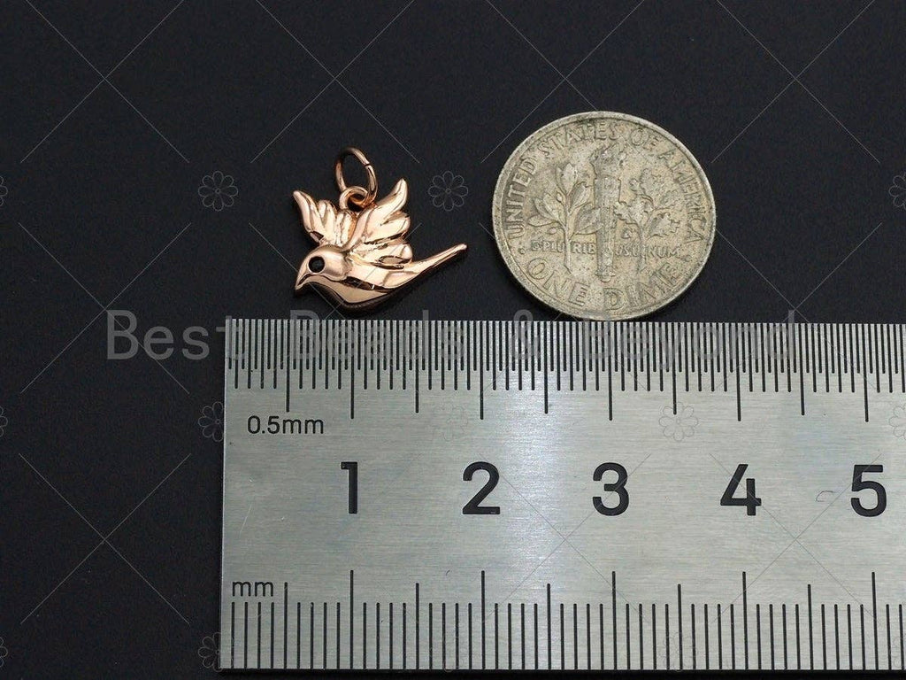 Peace Dove Bird Pendant/Charm, Dove Cubic Zirconia Pendant, Gold/Rose Gold/Silver Tone, 11x14mm, Sku#Y267