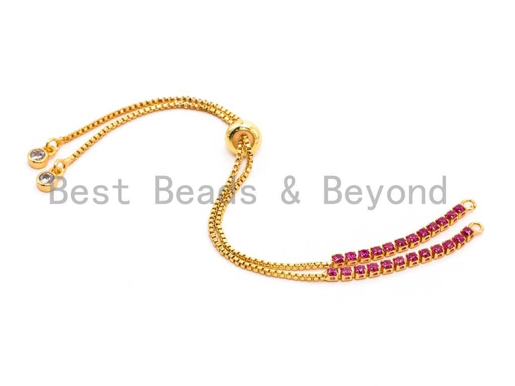 Fuchsia CZ Stud Sliding adjustable Half finished bracelet,Box chain with rubber stopper beads, connector link findings,sku#E372