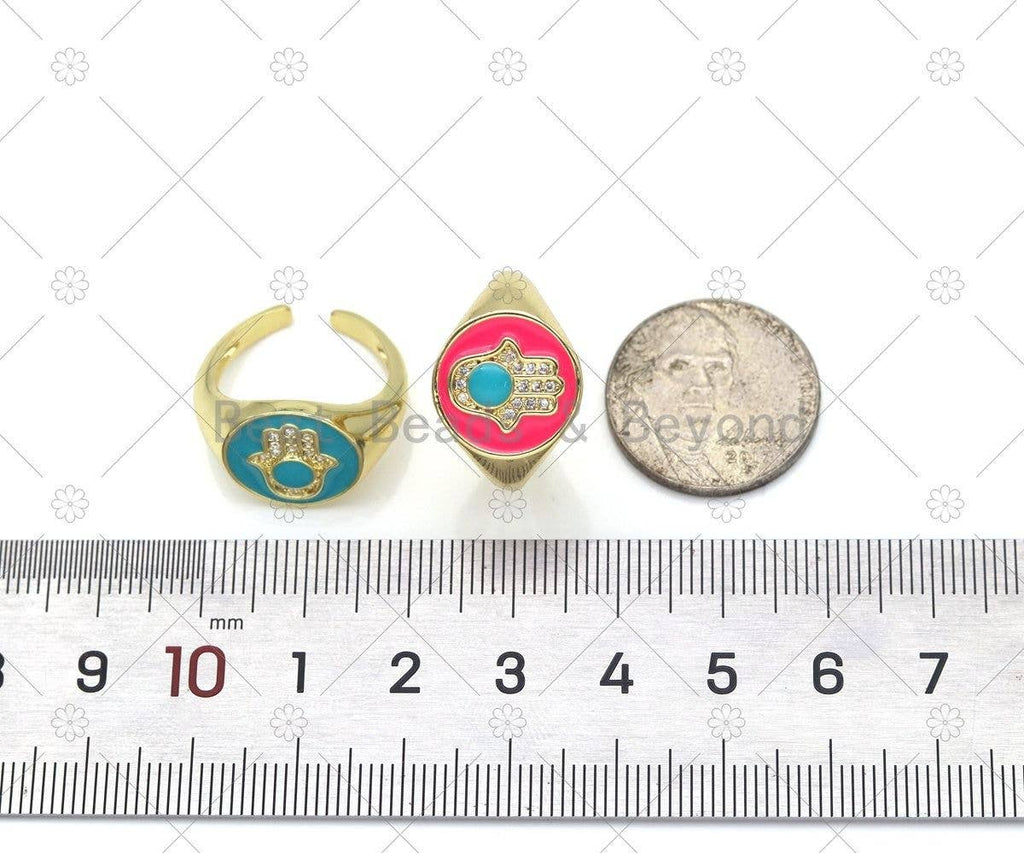CZ Hamsa Hand on Coin Adjustable Ring, Sku#O86