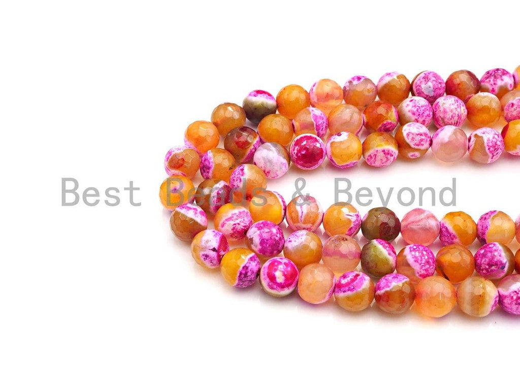 Natural Pink Orange Fire Agate Beads, 6mm/8mm/10mm Round Faceted Fire Agate Beads, 15.5" Full Strand, Sku#UA69