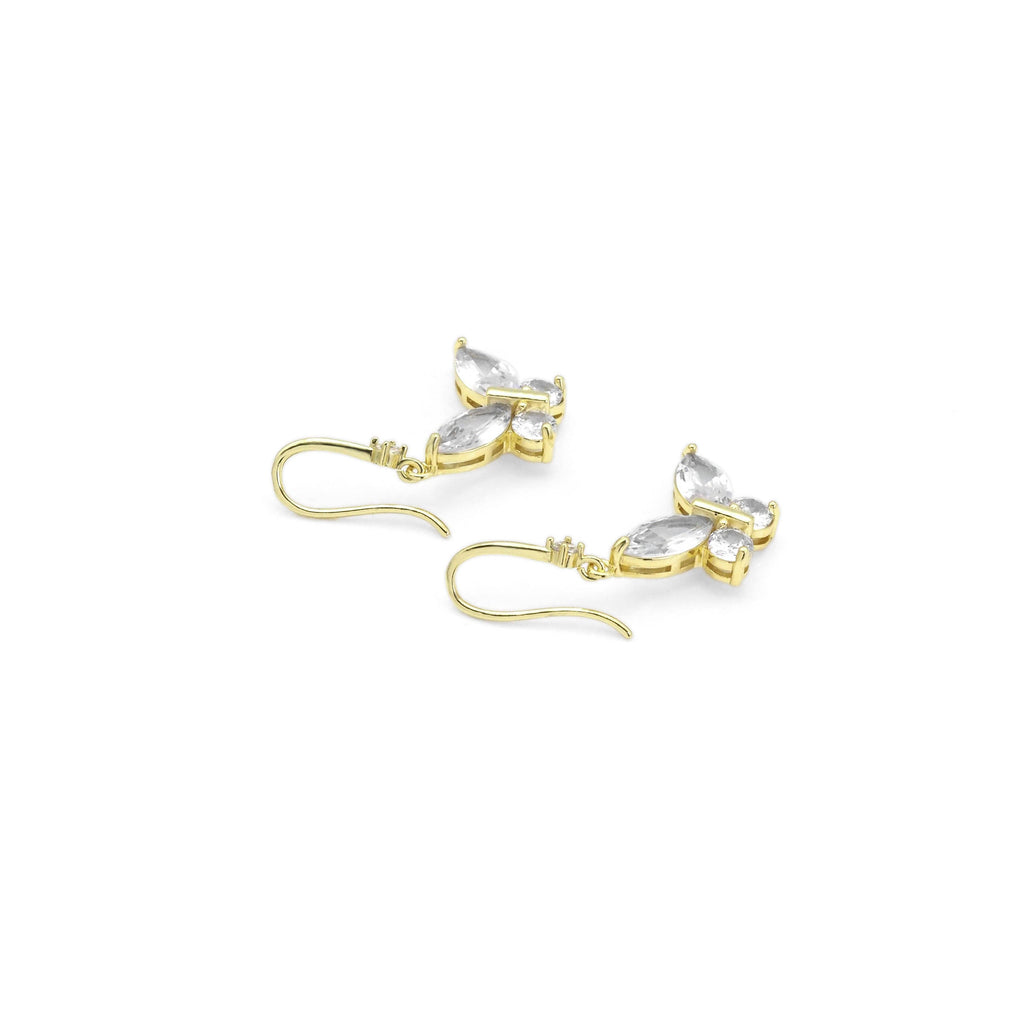 Gold Crystal CZ Butterfly Dangle Earrings, Sku#LK840