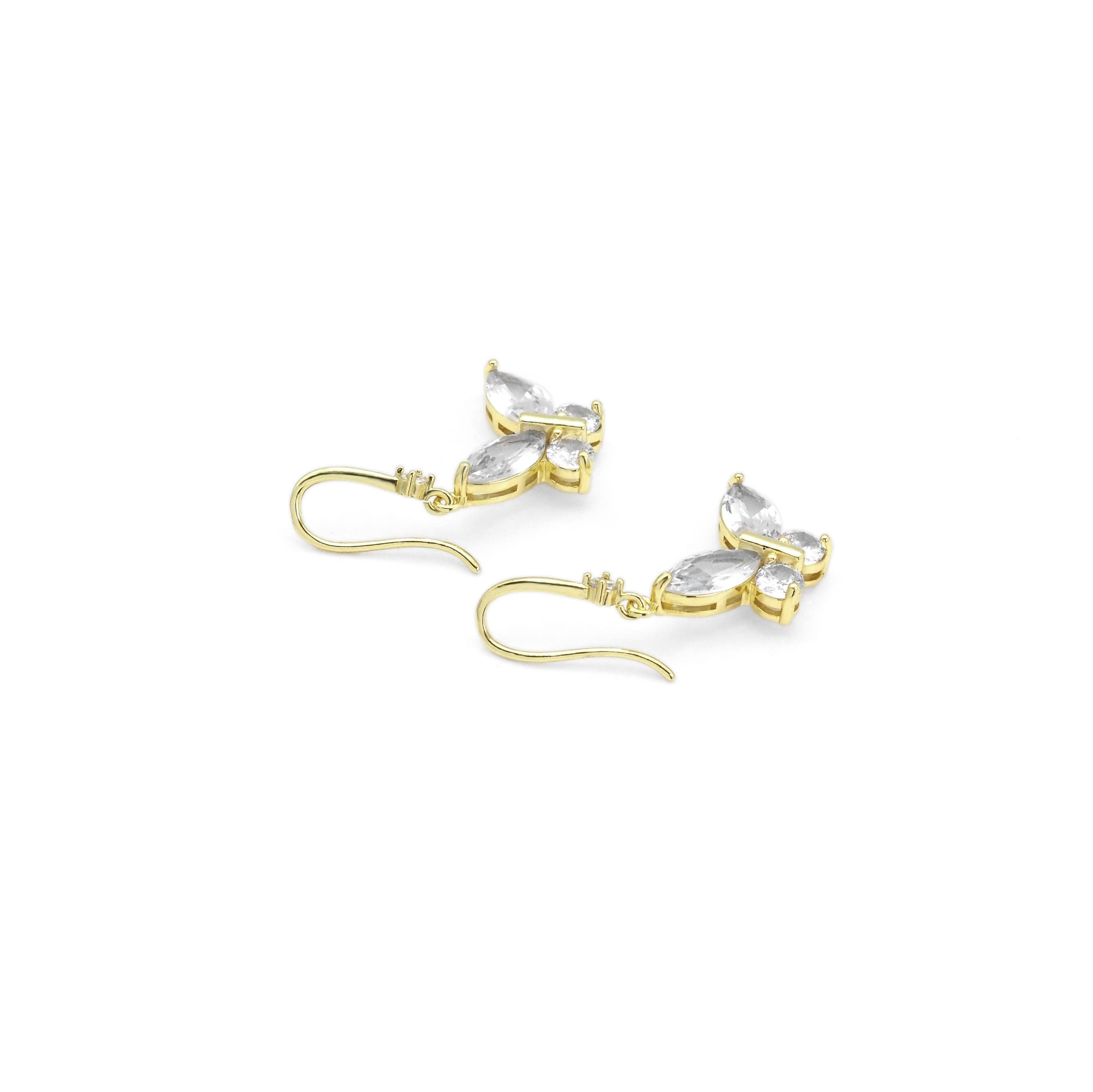 Gold Crystal CZ Butterfly Dangle Earrings, Sku#LK840