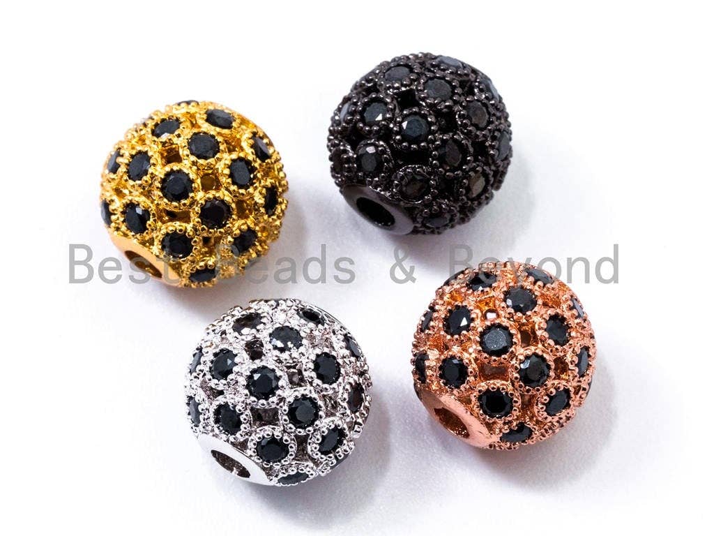 CZ Black Micro Pave Round Ball Bead, Cubic Zirconia Pave Beads, Rhodium Shamballa Ball beads, CZ Space Beads, 8mm/10mm,sku#Y31