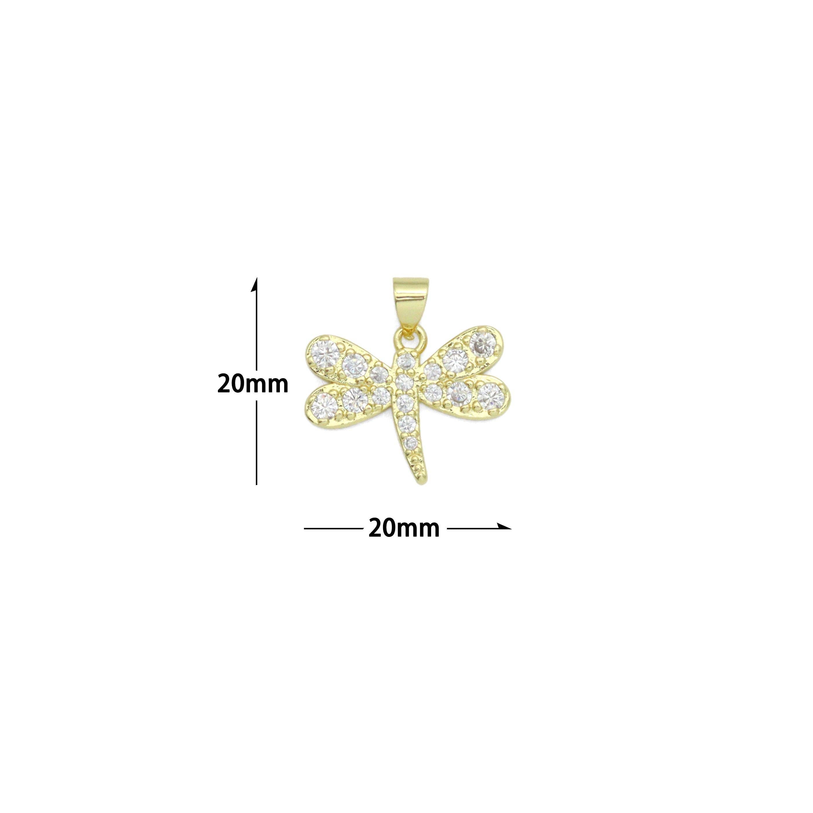 Clear CZ Gold Dragonfly Charm Pendant, Sku#LK1173