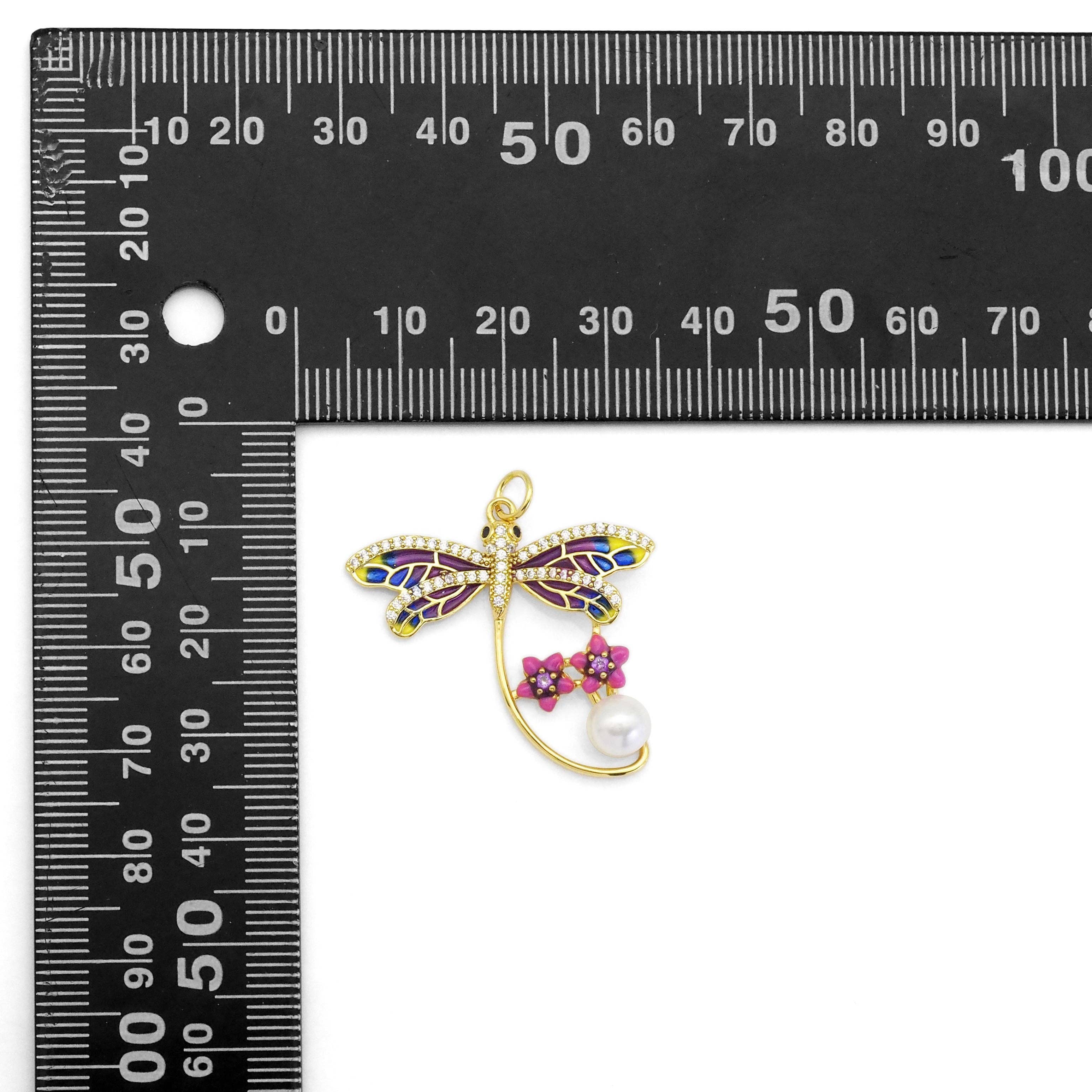 Enamel Dragonfly With Pearl Star Charm, Sku#Y807
