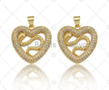 CZ Micro Pave Snake On Heart Shape Pendant/Charm,Cubic Zirconia Gold Charm, Necklace Bracelet Charm Pendant,21x21mm, Sku#LD32