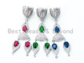 CZ Micro Pave Tassel Head with Fuchsia/Green/Cobalt Gemstone Pendant, sku#L155